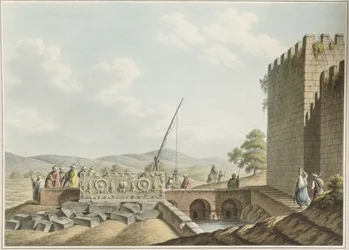 Ein Sarkophag aus den Königsgräbern, Jerusalem, veröffentlicht von William Watts